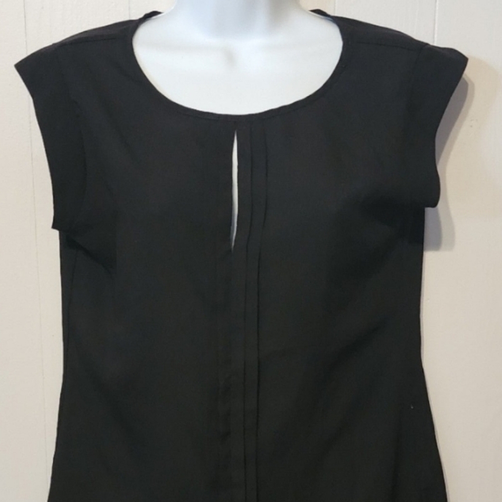 The Limited Cap Sleeve Semi Sheer Blouse‎ Black Sleeveless Keyhole Small A628